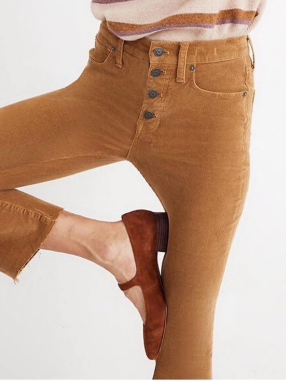 Madewell Cali Demi Bootcut Corduroy Pants Butterscotch Tan Raw Hem Size 25